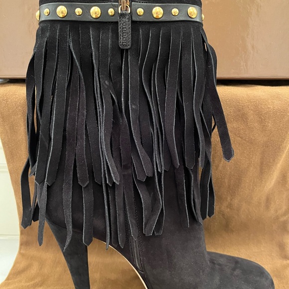 Black suede gucci fringe boots gold bling sz 40 MINT Fabulous for NYE Lifford - Picture 12 of 12